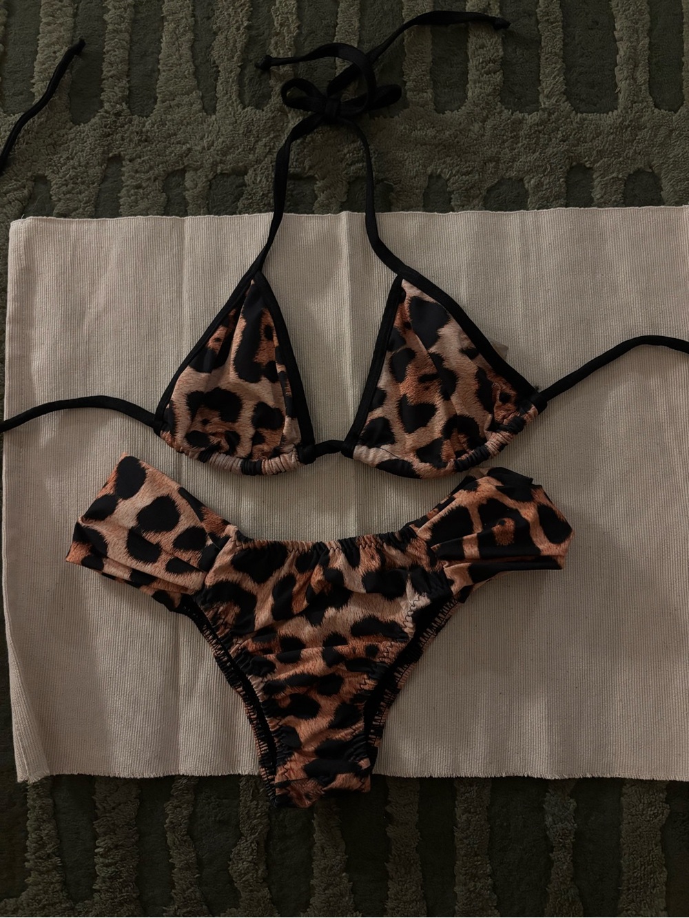 Leopard Print Triangle Bikini Set - Black & Brown from local boutique Size S